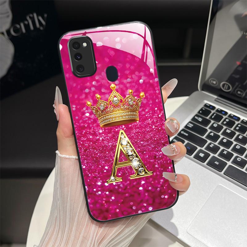 For Samsung M21 M31 M21S M31S Case Fashion Letters Hard Tempered Glass Back Covers For Samsung Galaxy M30s M 31 M 21 Phone Shell