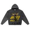DTG Print Knitted Denim Zip-Up Hoodie Angel Streetwear Brother Print Zipper Hoodies  