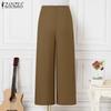 ZANZEA Женские летние брюки с высокой талией и молнией, однотонные, широкие брюки