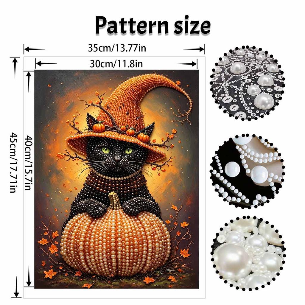 Halloween pearl painting art kit black cat with pumpkin handmade diy home decorations