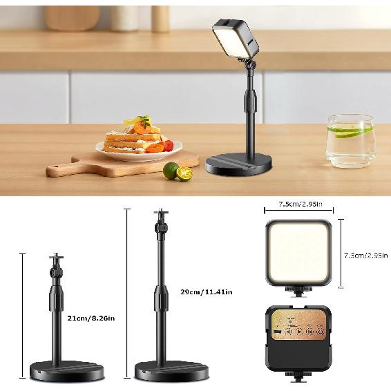 2-Pack Rechargeable LED Video Light, Portable Lighting with Phone Holder | Dimmable Camera Light with Adjustable Stand for Live Streaming, YouTube,