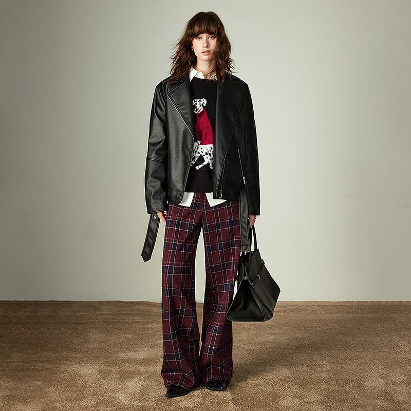 Women's Fleece-Lined Retro Plaid Wide-Leg Casual Pants