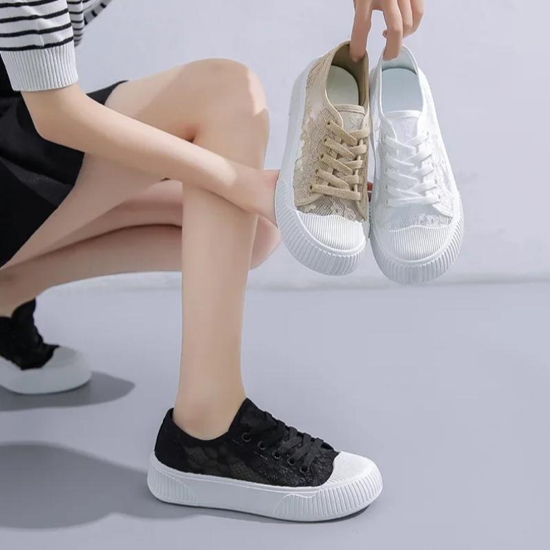 Fashion Summer Women Lace Casual Shoes Woman Breathable Mesh Sneakers Flats Platform Floral Loafers Comfort Shallow Walking Shoes 35-40