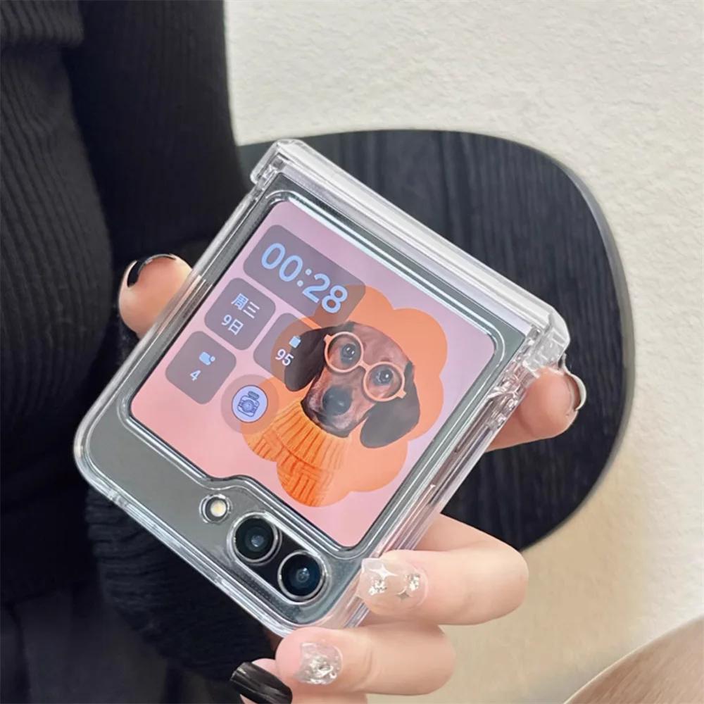 Ins Корейский Милый Прозрачный Чехол Для Samsung Z Flip 7/6/5/4/3 Шарнир Полная Защита ПК Чехол Для Motorola Razr 60 50 Ultra Razr 40Ultra