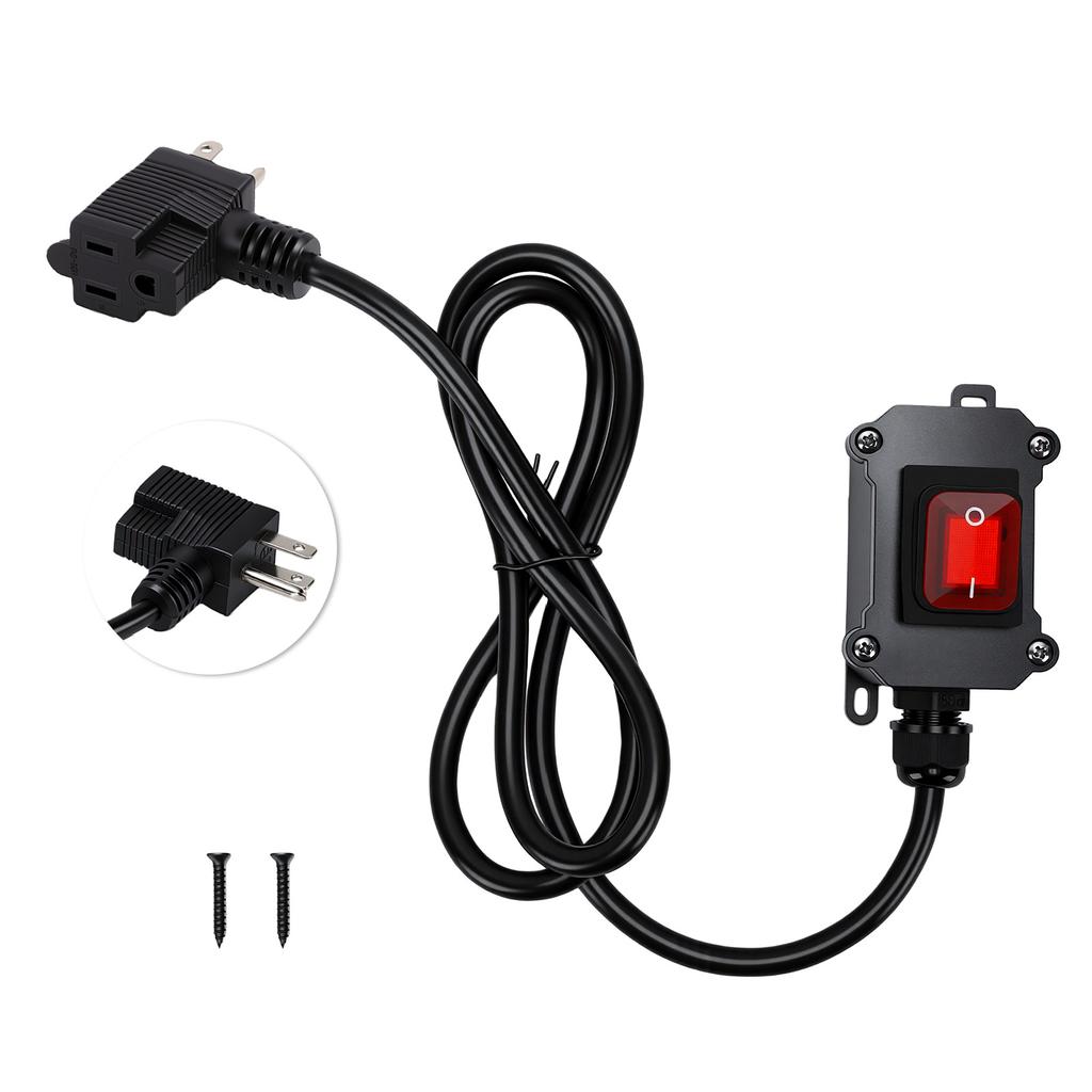 Inline Cord Switch with 4ft 18AWG Cable Piggyback Plug 16A IP67 Water Proof Inline Power Switch NEMA 5 15P Plug and 5