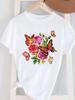 (Азиатский размер) Женский топ с коротким рукавом T Женский принт Мода женский O-образный вырез Повседневный цветочный тренд милый Одежда Графическая футболка Футболки