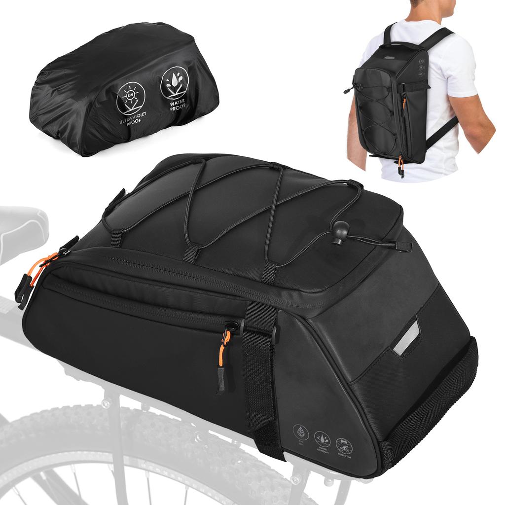 3-in-1 Bicycle Bag Reflective Bike Saddle Bag Waterproof Bike Rear Rack Bag with Shoulder Strap