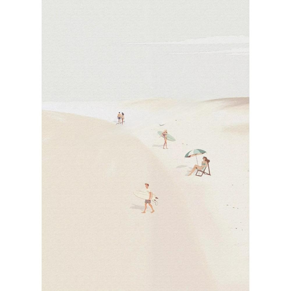 Retro Minimalist Beach Figure Swimming Surfing Poster Canvas  Wall Art Pictures Home Beach House Bathroom Decor
