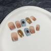 Wearing Armor Pure Handmade Manicure Finished Product Fake Nail Patch Nude Color Gradient Haze Blue Magic Mirror Wearable Nail Patch