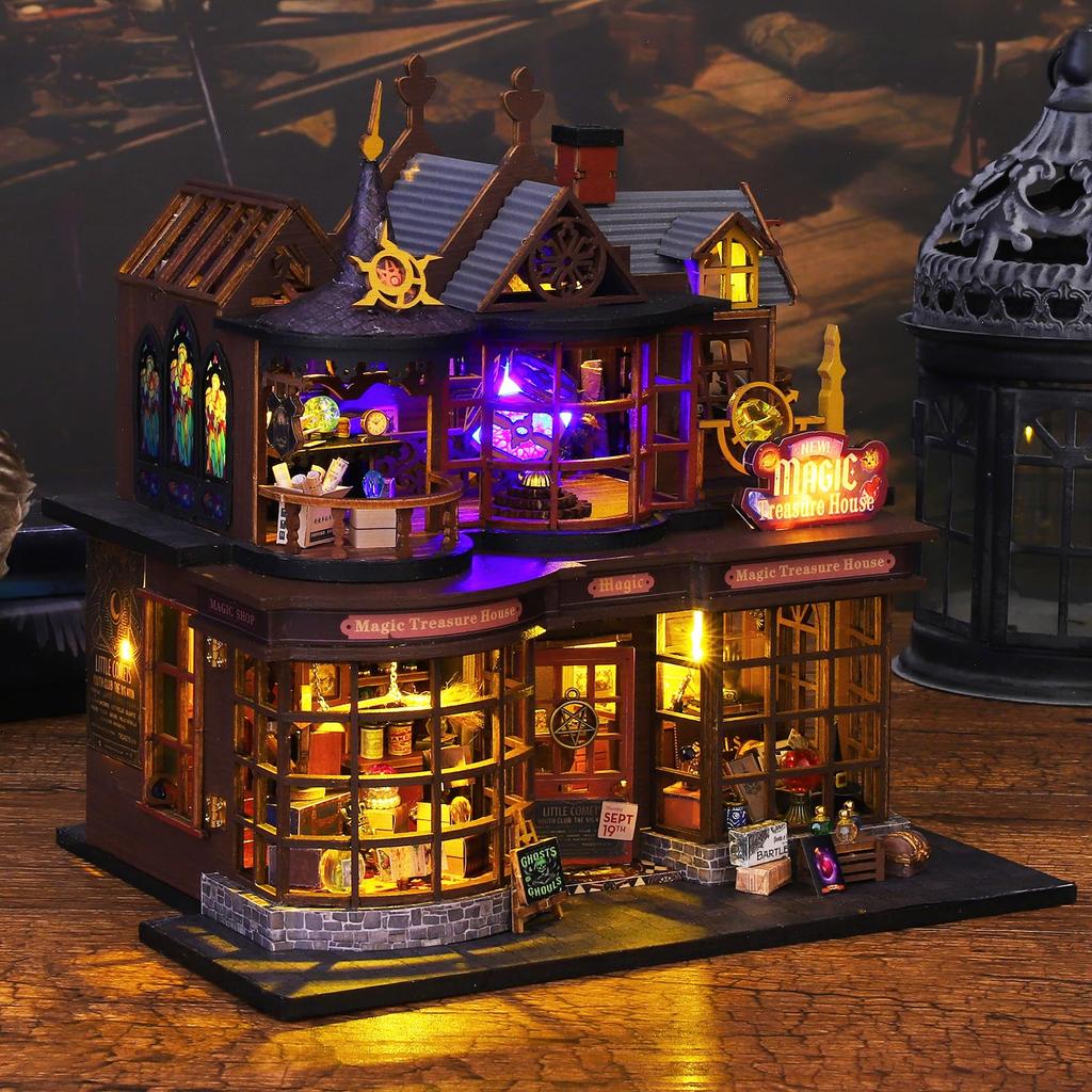 Spilay DIY Castle Building Scene Model Деревянный кукольный домик Миниатюрный кукольный домик Набор для самостоятельной сборки для начинающих Светодиодная музыкальная шкатулка Dust Рождественский подарок Сокровище