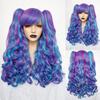 Парик для косплея Синтетический длинный цветной вьющийся парик для косплея Лолиты для девочек с двойными хвостиками и 1 шапочкой для парика