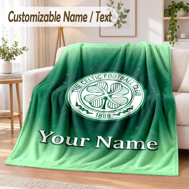 Custom Text Flannel Blanket Celtic FC Print Warm Cozy Blanket Home Sofa Bedding