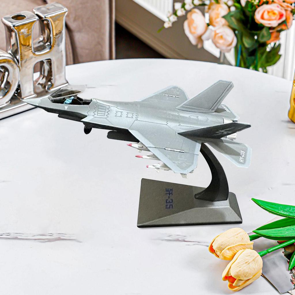 Fighter Model 1/100 Scale Ornament Souvenir with Base Diecast Plane Toy for Living Room
