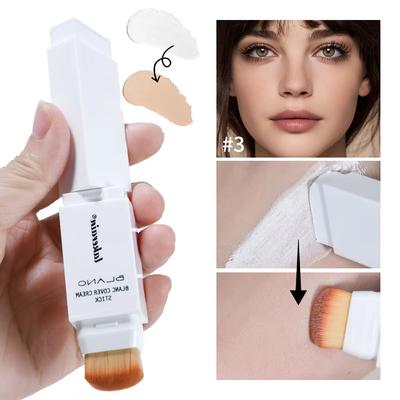Двусторонний стик-основа с изменяющимся цветом, белого оттенка, с кистью для макияжа, легко растушевывающийся, увлажняющий, придающий сияние, для всех типов кожи