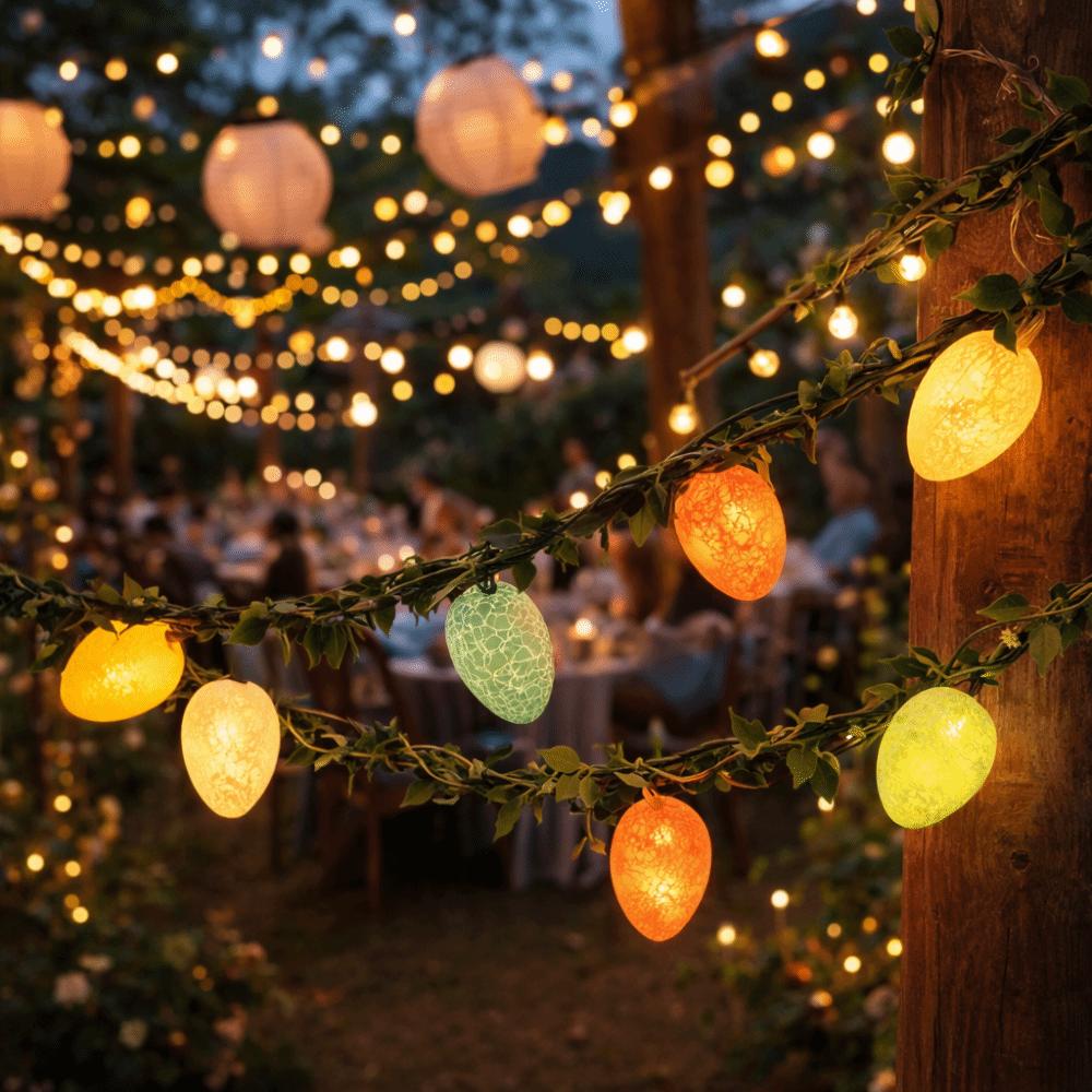 Luminous Easter Egg Wreath 2M 10 LED Lights Easter Twig Garland Waterproof Crack Easter Egg Artificial Easter Lights String