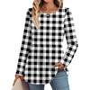 Women's Casual Fashion Long Sleeve Shirt Plaid Printed Tunic Top
