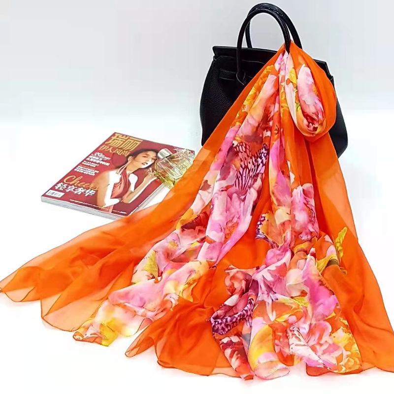 Шелковый шарф для лета Универсальный марлевый шарф для женщин Тонкий летний Очень большой Защита от солнца Тонкое пляжное полотенце Шарф-шаль с градиентом цвета