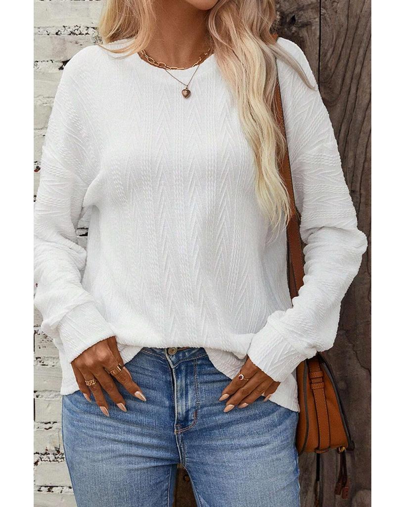 Azura Exchange Белый круглый вырез горловины с заниженной линией плеч, текстурированный трикотажный топ