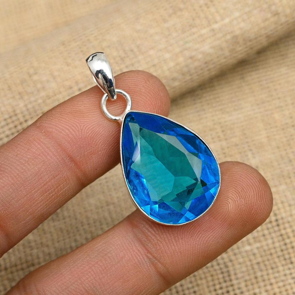 Великолепный синий топаз, драгоценный камень ручной работы, стерлинговое серебро 925 пробы, ювелирный кулон для свадебного подарка