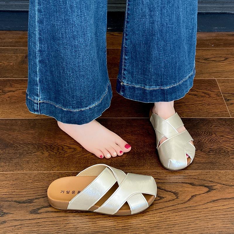 Half slippers women's summer wear new one-pedal pregnant women's single shoes soft-soled bag head sandals