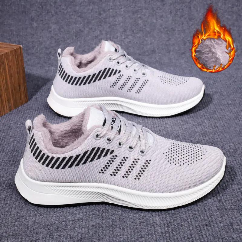 WTEMPO Осенне-зимние мужские кроссовки большого размера с нескользящей теплой плюшевой подошвой, устойчивые к холоду, легкие, для путешествий и бега, спортивные кроссовки на толстом плоском каблуке