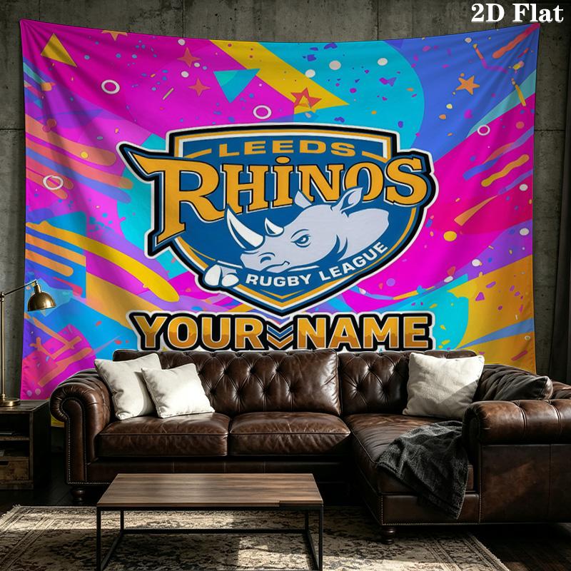 Custom Name Leeds Rhinos2 Printed Tapestry – Wall Hanging for Bedrooms, Dorms, and Home Decor