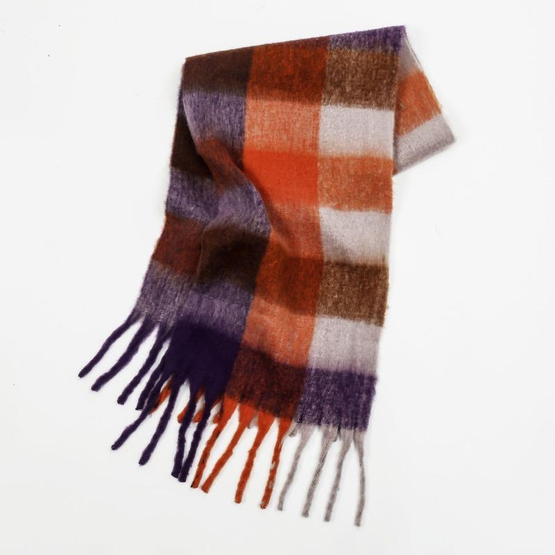 High-end Color Matching Mohair Scarf Women's Autumn and Winter Warmth Thickened Versatile Plaid Tassel