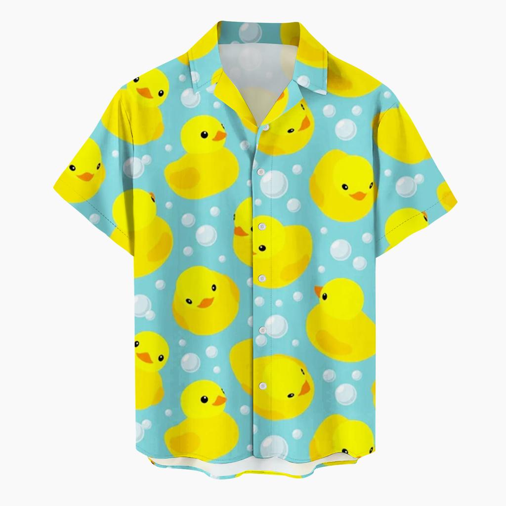 Men's Shirt Little Yellow Duck 3D Printed Funny Hawaiian Beach Tops Short Sleeve Casual Fashion Blouse Social Shirt