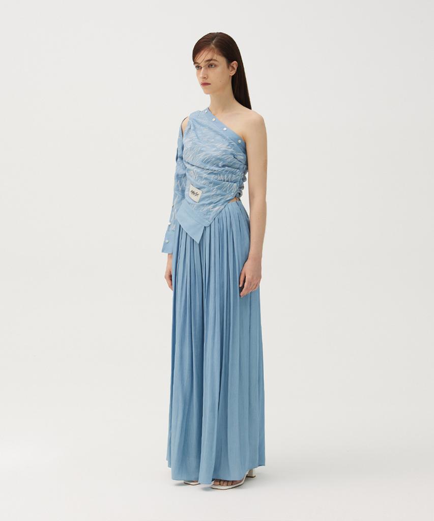 Meuameu Denim Wide Pleated Pants