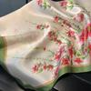 100% Pure Silk Square Scarf Women Floral Plum Blossom Print 53x53cm Lightweight Fashion Accessory Wear