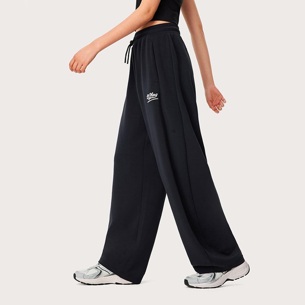 Li Ning Sports Lifestyle Series однотонные трикотажные спортивные брюки со средней талией и буквенным принтом, женские плавки, черные AKLU568-3