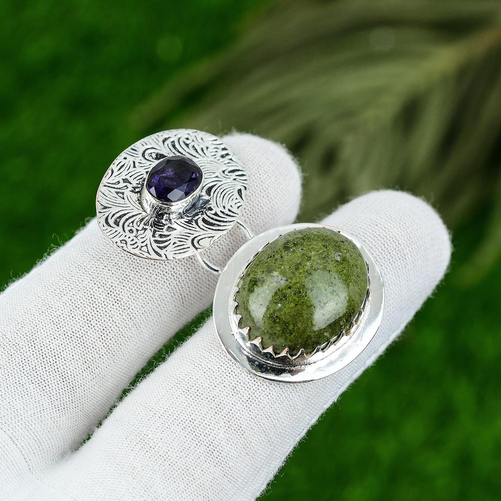 Natural Gogunjula Gemstone Pendant Green 925 Sterling Silver Indian Jewelry