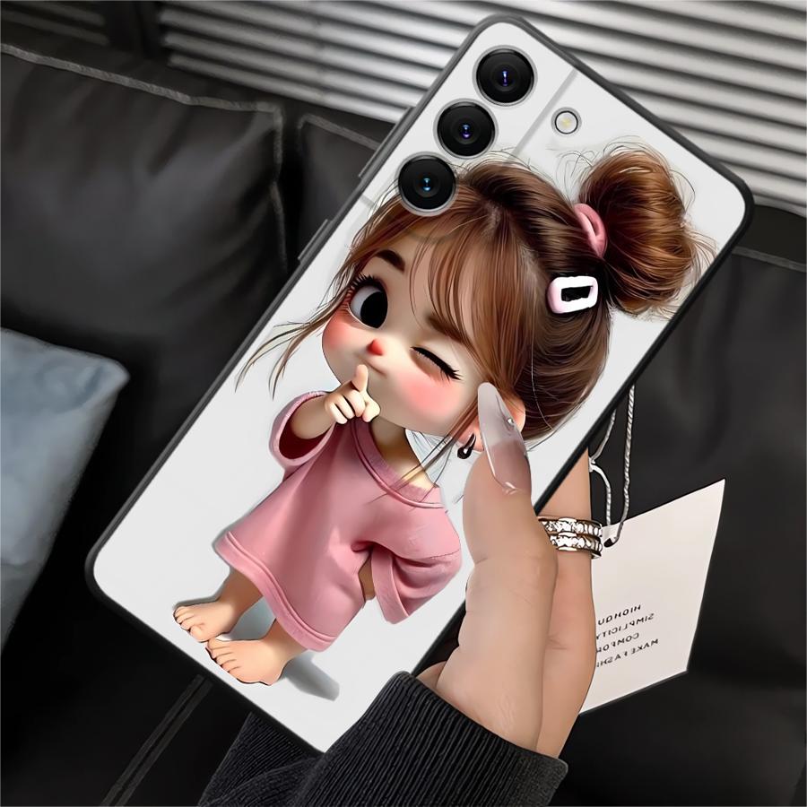Чехол для Samsung Galaxy A20 A13 A06 A40 A16 A05 A10 A12 A30 A15 A17 A70 A50 A04 Черный Мягкий Чехол для Телефона Мультяшный Рисунок Девочки