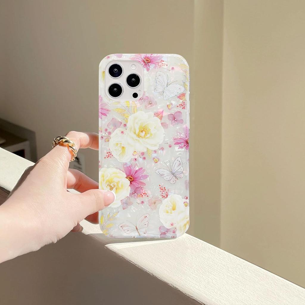 J.west Чехол для iPhone 14 Pro Max 6,7 дюйма, Роскошный блестящий мягкий прозрачный разноцветный опаловый перламутровый дизайн из тонкой фольги с цветочным принтом, силиконовая накладка для