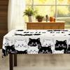 1 Piece Black And White Cat Pattern Tablecloth, Cute Cat Decoration Party Supplies Polyester Machine Washable Tablecloth With Lace, Suitable For Party
