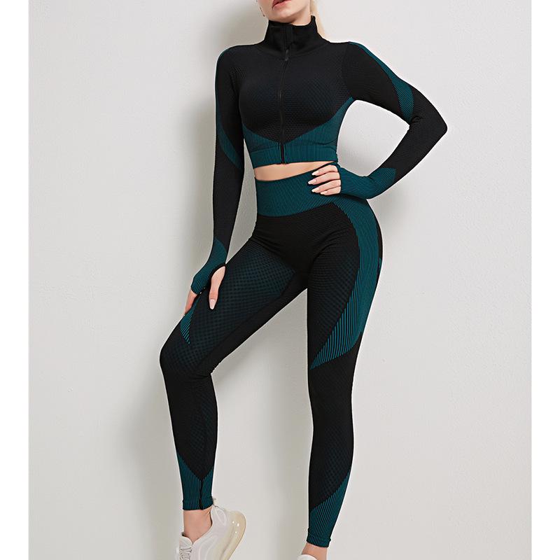 Женский бесшовный трикотажный комплект для йоги осень/зима: Эластичный фитнес-костюм из 3 предметов для поднятия бедер