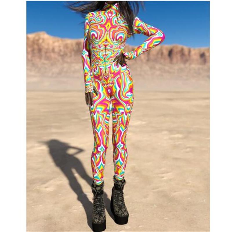 Новый Хэллоуин вечеринка абстрактная геометрия 3D принт женский сексуальный обтягивающий комбинезон карнавальные костюмы косплей нарядное боди 2024