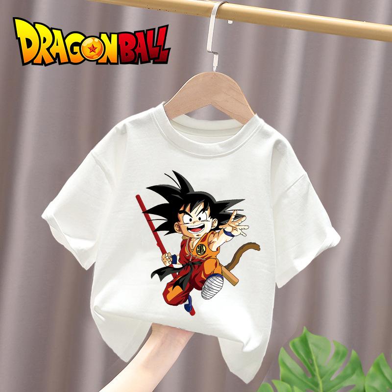 Dragon Ball Футболка для мальчиков белая хлопковая Футболки с коротким рукавом для малышей Сон Гоку Мультяшная летняя одежда Каваи Топы Подарки на день рождения
