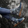 Women Ankle Boots  Autumn New Retro Ethnic Style Printed Metal Buckle Soft Leather Zipper Short Boots Shoes Botines Mujer