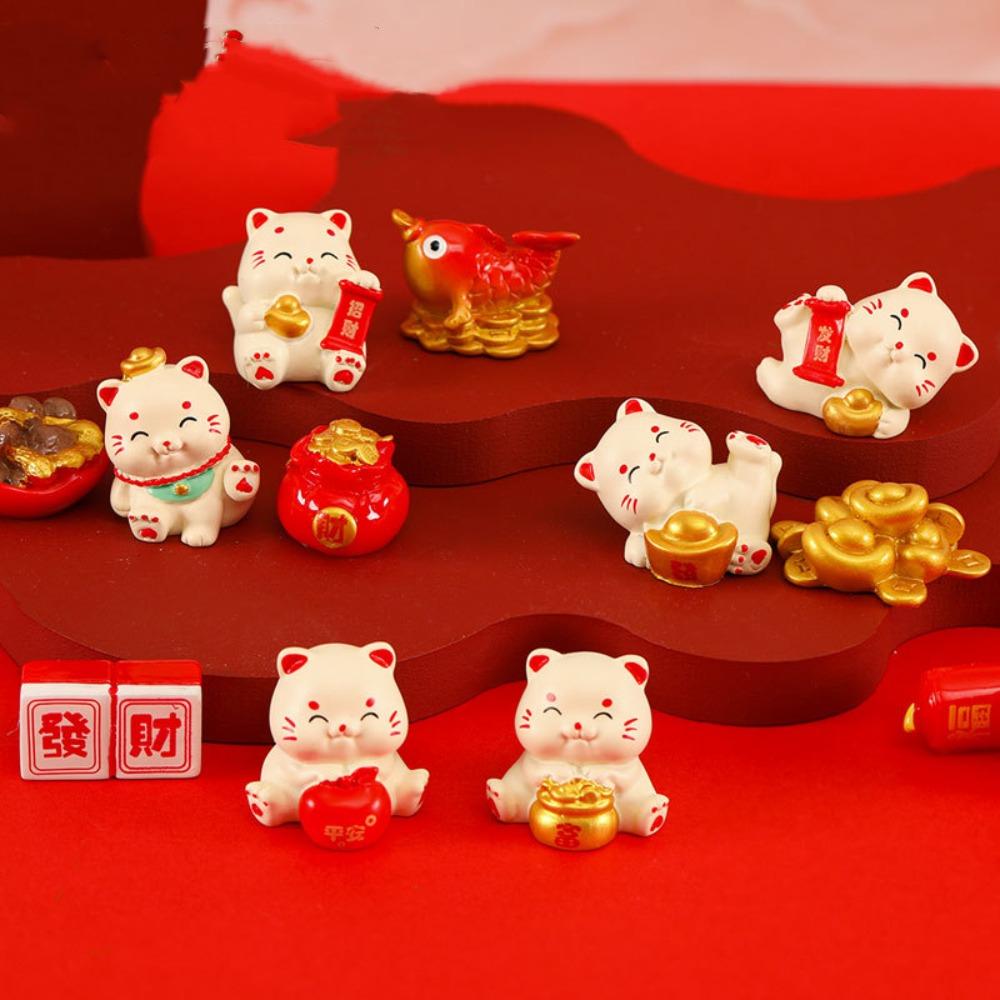 Cute Resin Mini Lucky Cat Ornaments Cartoon Fortune Cat Miniature Figurine Micro Landscape Crafts Decoration Home Car Decor