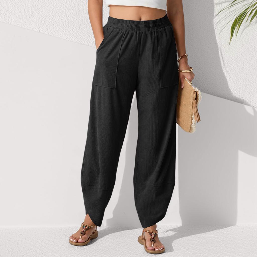 Модные женские однотонные повседневные укороченные брюки с карманами