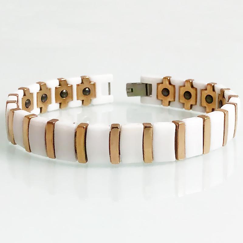 Цвет розового золота, стальной белый/черный керамический браслет-цепочка для мужчин и женщин, биогерманиевый магнитный браслет, женские ювелирные изделия