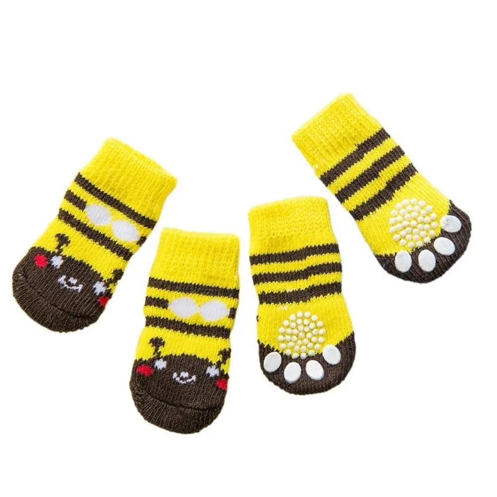 4Pcs Pet Cat Dog Floor Anti-slip Socks Autumn Winter Warm Soft Wool Socks Pet Kitten Puppy Anti-freeze Feet Paw Protector Socks