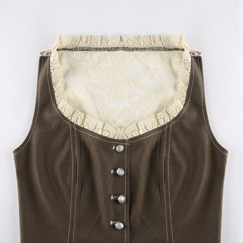Street Babes, Новое поступление, женская мода, с квадратным вырезом, без рукавов, на пуговицах, классический кружевной жилет на спине, отдельный жилет