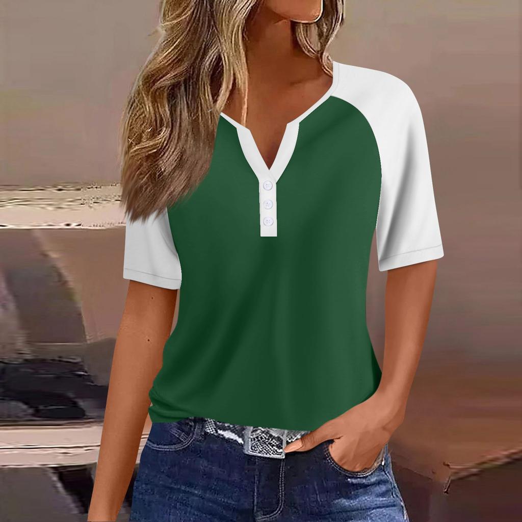 Women's T Shirt Tee Print Button Raglan Sleeve Daily Weekend Fashion Basic V Neck Regular Top