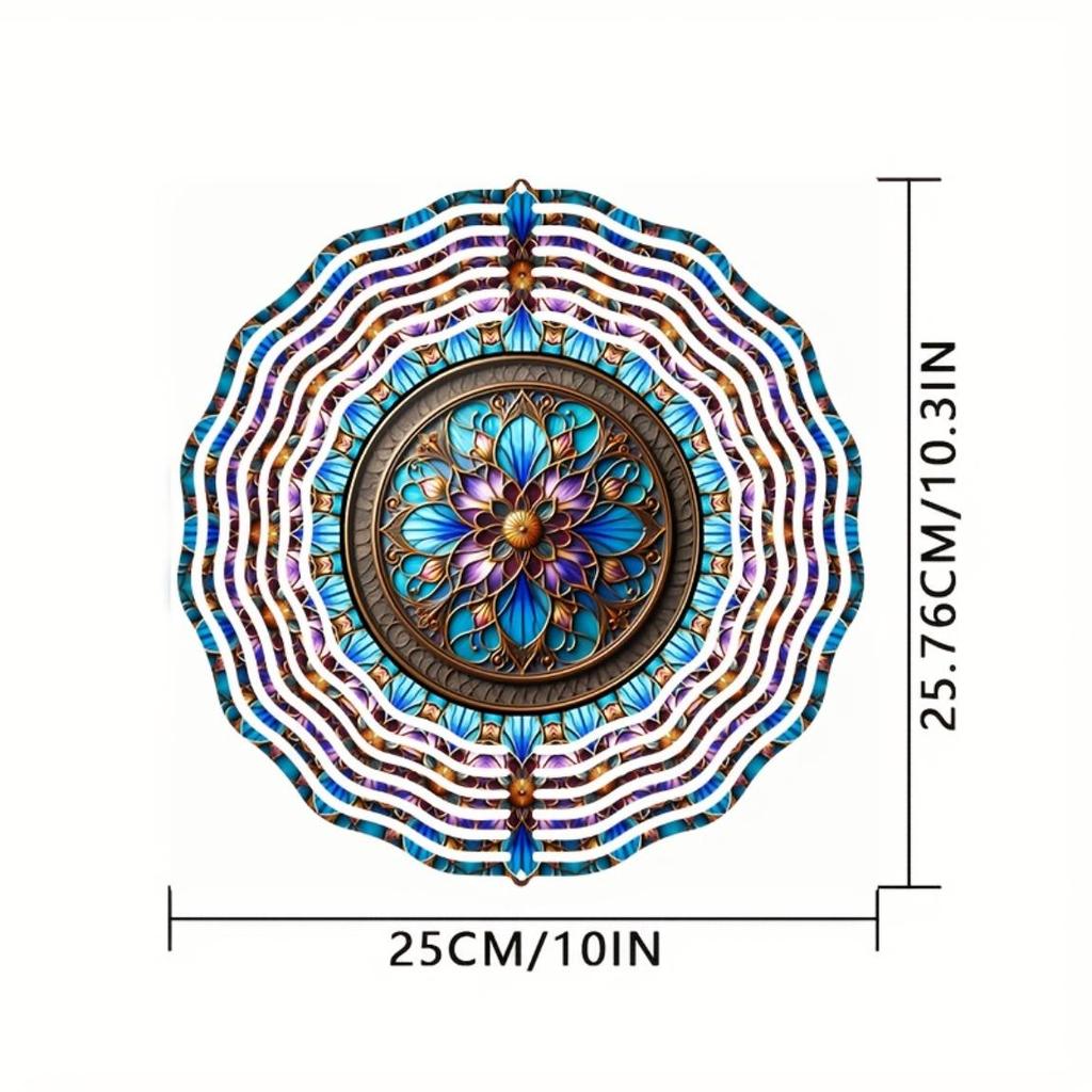 10 Inch Stained Glass Wind Spinner 3D Kinetic Metal Hanging Decor for Garden Yard Indoor Outdoor Blue White Windmill Gift for Women Men