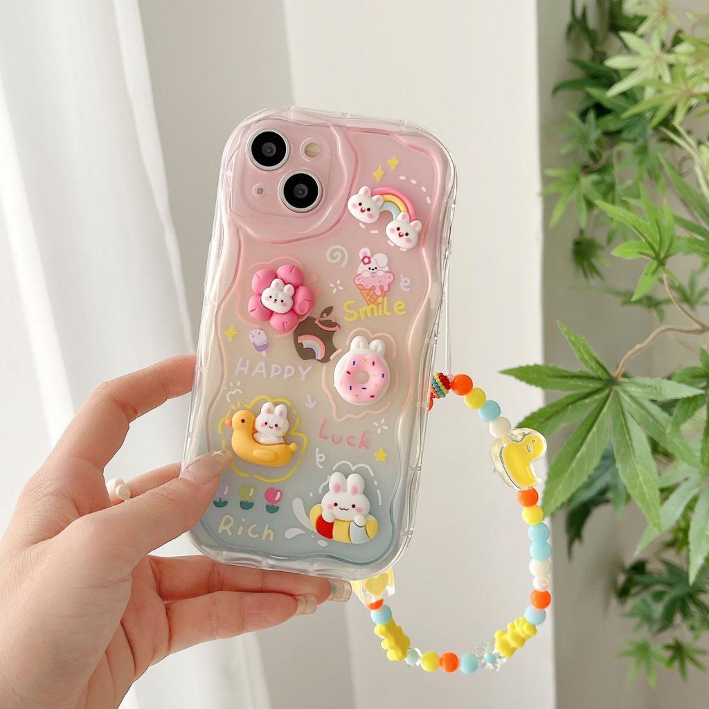 Three Dimensional Doll Suitable for Apple 16pro Rainbow Duck DIY Mobile Phone Case with Bracelet Iphone15 Protective Cover 14
