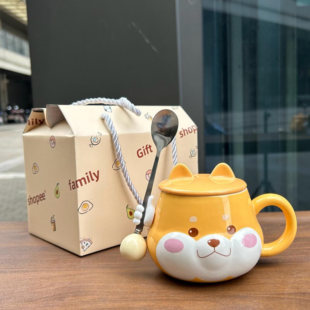 Сувенирная чашка Щенок Керамическая кружка с крышкой ложкой Подарок на день рождения Девочкам Практичный Сезон выпускных