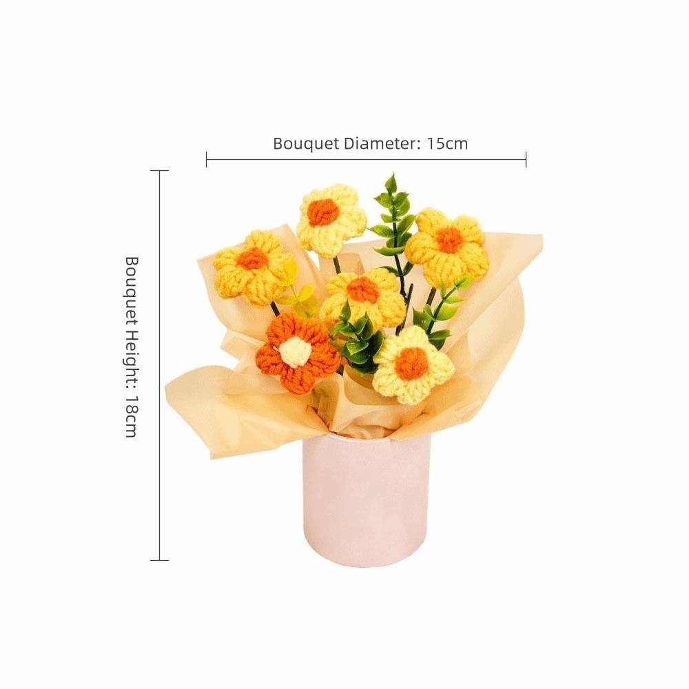 Finished Crochet Flowers Bouquet Cream Puffs Flower Handmade Artificial Flowers Decor Knitted Flower Bouquet