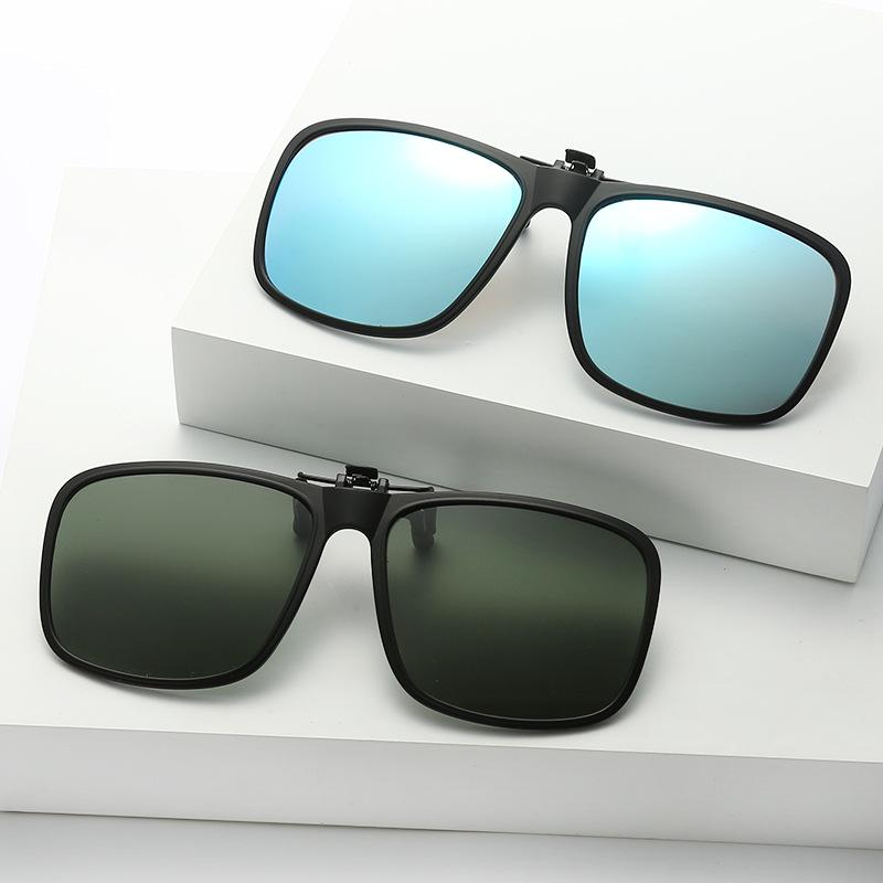 Clip Polarized Sunglasses Square Men Clip On Glasses Flip-up Frames Sunglasses Covers Blue Night Vision Color Lens